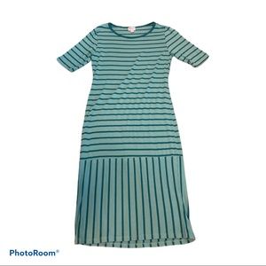 Lula Roe Julia striped dress size M green